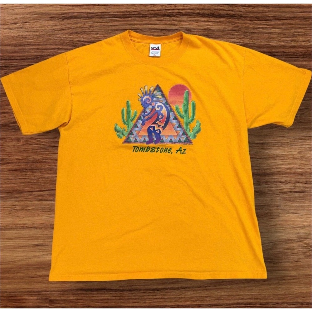 Vintage Anvil Tombstone Arizona Kokopelli Graphic T-Shirt Mens XL Yellow Cotton